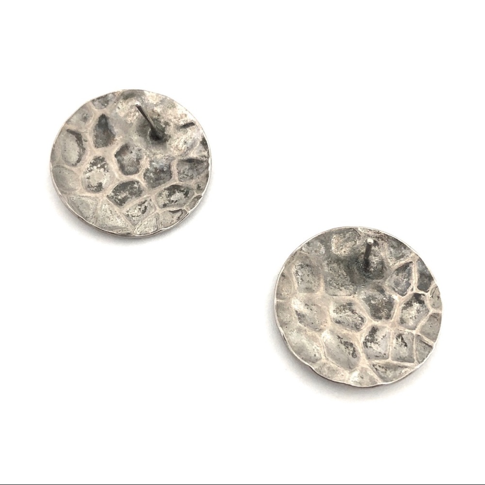 Vintage Textured Silver Statement Studs Earrings - image 2